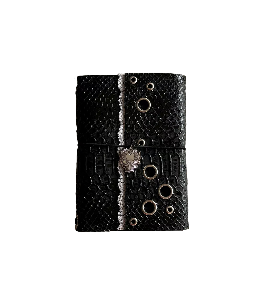 Carnet Python dentelle blanche A6 – carnet fait main en simili-cuir, Destiny