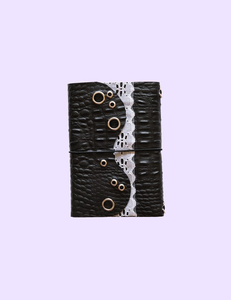 Carnet Croco vague dentelle blanche A6